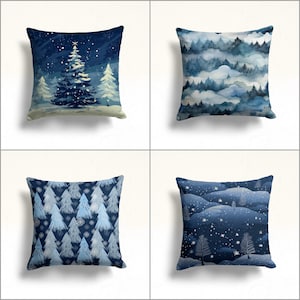 Federa per cuscino da esterno Cloudy Forest/Federe per cuscino da veranda invernale/Federe per cuscino da divano a forma di albero di pino/Fodera per cuscino bluastro/Federe per cuscino da lancio a forma di fiocco di neve/Neve