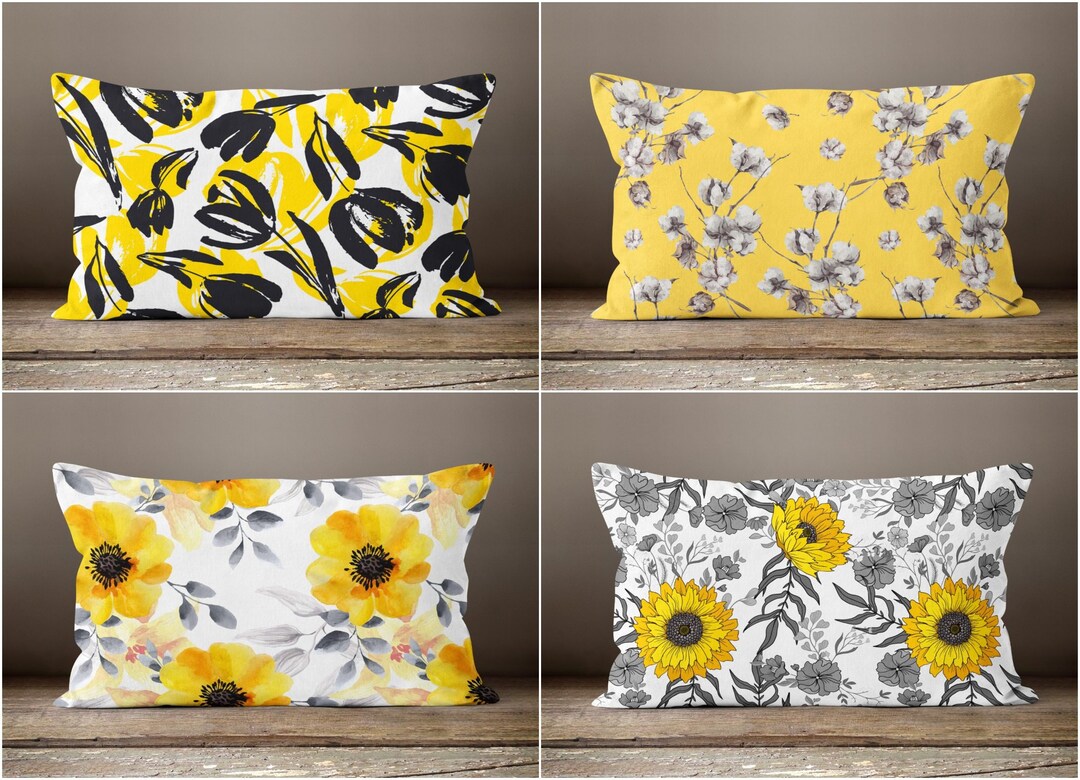 Set of 4 Sunflower Design Lumbar Pillow Covers