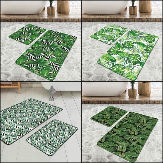 Juego de 2 alfombras de baño de hojas verdes/decoración de baño  antideslizante/alfombra de baño tropical/alfombra rectangular de  cocina/ducha decorativa, alfombra de entrada al hogar -  España