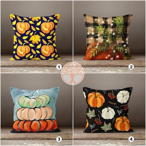 Fall Trend Pillow Cover|Orange White Green Pumpkin Throw Pillow Top|Autumn Cushion Case|Pumpkin and Daisy Pillow|Checkered Pumpkin Pillow
