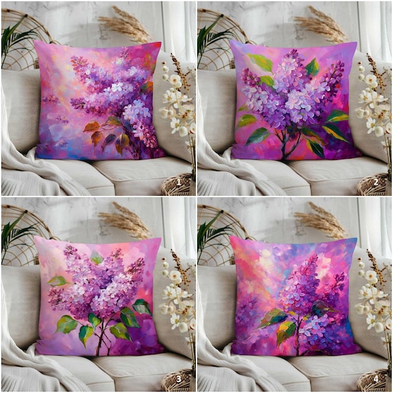 Lilac Watercolor Floral Pillow Cover: Spring Summer Home Decor