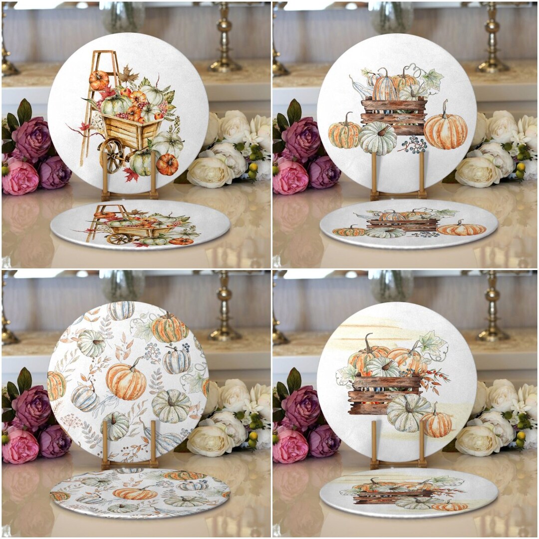 4 Stück Herbst Platzsets 45x30cm - Kürbis Design Tischsets Waschbar Leinen