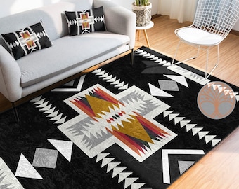 Rug Design Carpet|Aztec Fringed Anti-Slip Floor Mat|Southwestern Rug|Rustic Pattern Machine-Washable Non-Slip Carpet|Ethnic Geometric Decor