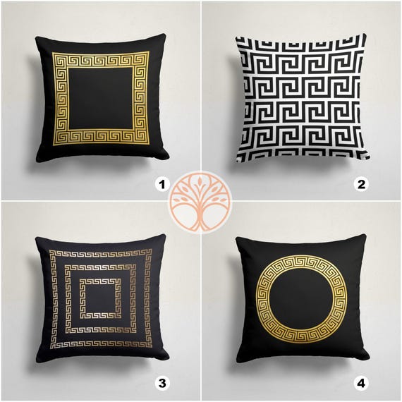 Greek Key Pillow Coverblack White Gold Cushion Casedecorative Geometric Pillowboho Bedding Home Decorcozy Home Decoroutdoor Pillow Top Etsy