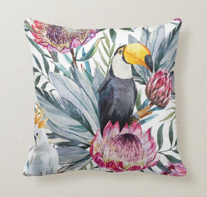 Floral Parrot Pillow Casegray and Red Protea Pillow Etsy