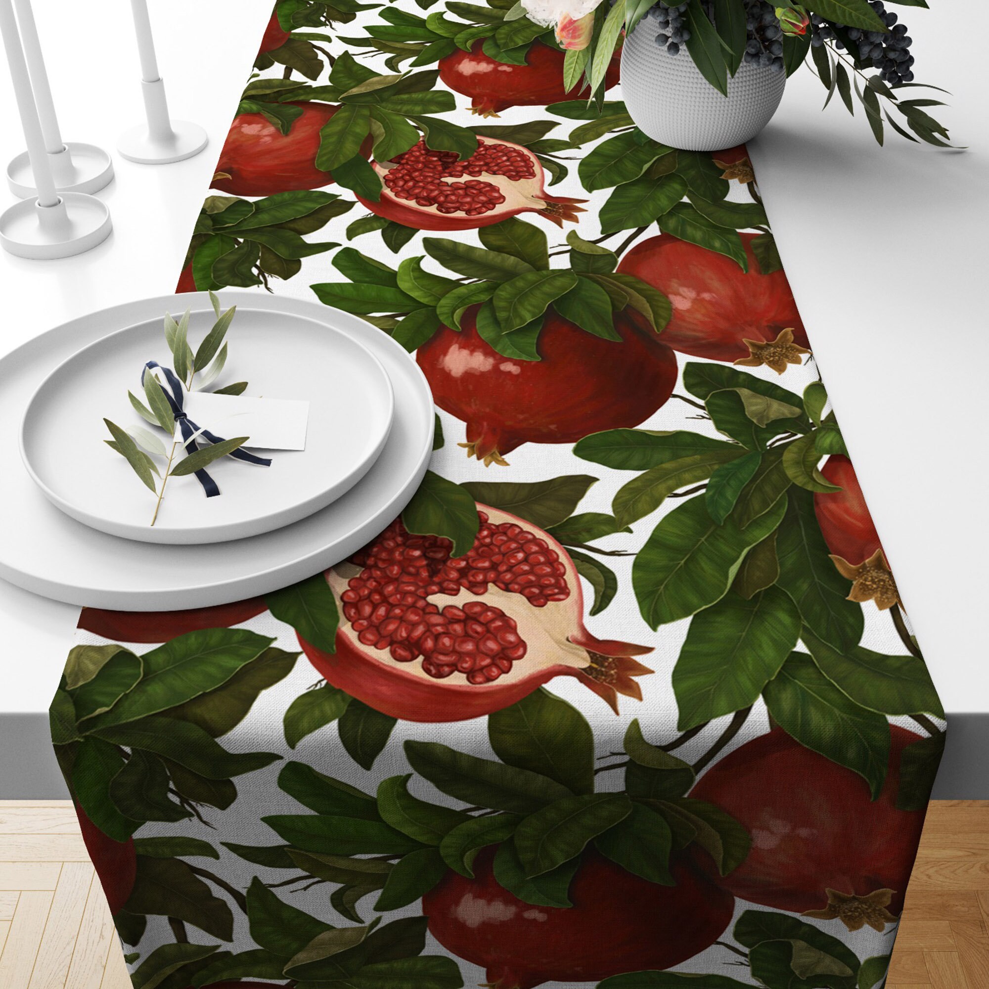Fruit Table Runner|high Quality Fig and Pomegranate Print Tabletop ...