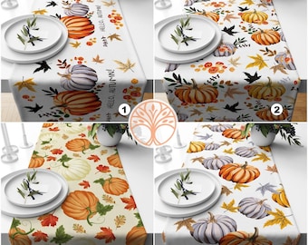 Fall Trend Table Runner|Orange and Gray Pumpkin Table Runner|Hello Autumn Home Decor|Farmhouse Tabletop|Housewarming Pumpkin Table Runner