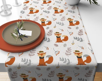 Autumn Table Runner|Fox Print Tablecloth|Fall Trend Animal Table Decor|Farmhouse Style Tabletop|Housewarming Thanksgiving Decor