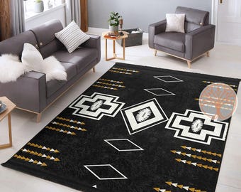 Southwestern Rug|Rug Design Carpet|Rustic Pattern Machine-Washable Non-Slip Mat|Aztec Fringed Anti-Slip Floor Mat|Ethnic Geometric Carpet