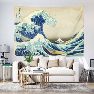 Arazzo da parete La grande onda di Kanagawa/Dipinto di Katsushika Hokusai Arte da parete/Arte da parete in tessuto Capolavoro di Hokusai/Decorazione della grande onda