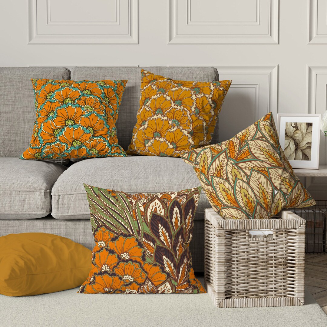Orange Floral Pillow Coversummer Cushion Casedecorative Throw
