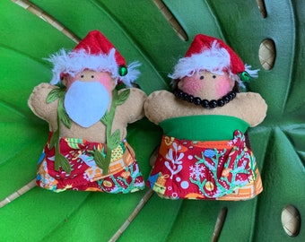 Kanakaloka & Wahine (Hawaiian Santa or Mrs. Claus) Red/Green