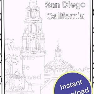 Balboa Park San Diego Museum Coloring Page for kids - Instant Download California Road Trip Vacation activity sheet
