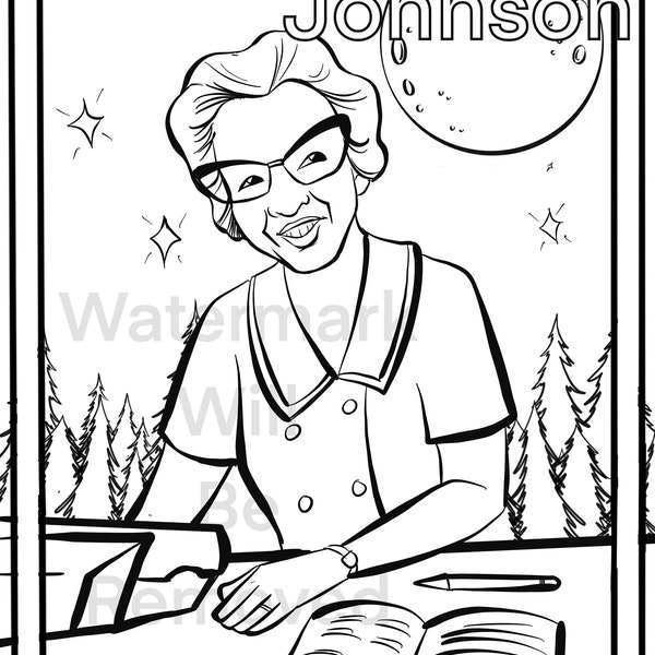 Katherine Johnson instant download printable Black Women's History coloring page - teacher resource homeschool curriculum