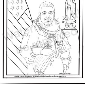 Jose Hernandez Astronaut Coloring Page for kids Hispanic Heritage Month Printable Instant Download