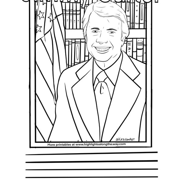 President Jimmy Carter Coloring Page Instant Download Printable for teachers and kids homeschool supplies