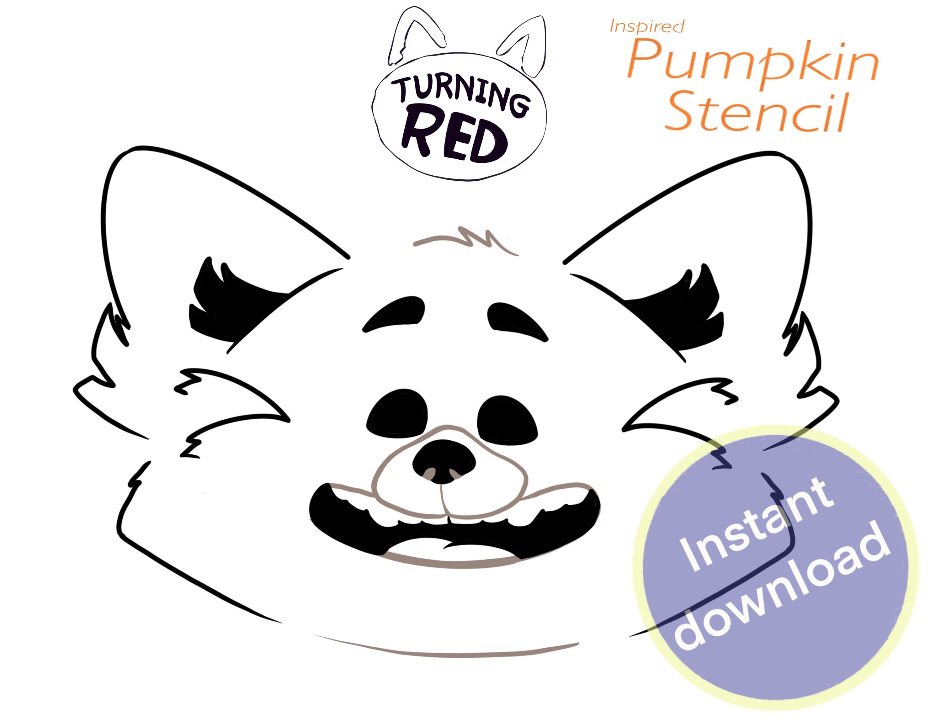 Turning Red Panda Pumpkin Stencil Jack O Lantern Easy Instant Download turning-red-panda-pumpkin-stencil-jack-o-lantern-easy-instant-download