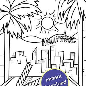 HOLLYWOOD Los Angeles CA Coloring Page for kids - Instant Download California Road Trip Vacation activity sheet educational