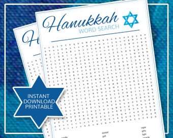 Hannukah Holiday Word Search Printable - instant download Chanukah Celebration Festival of Lights  Jewish Games for Adults & Kids Hebrew