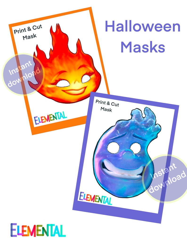 Ember and Wade Elemental Instant Download Halloween masks couples costume image 1