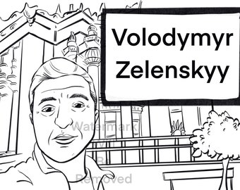 Volodymyr Zelenskyy Ukrainian President Coloring Page activity sheet instant download homeschool teacher resource current events Ukraine