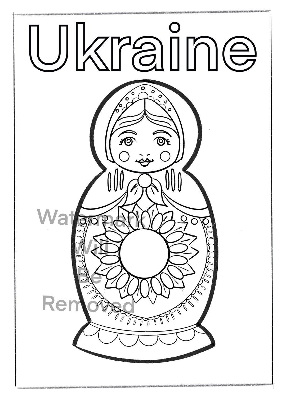Ukraine Coloring Page for Kids INSTANT DOWNLOAD Stacking Doll With