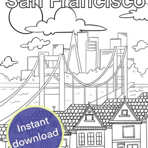 San Francisco CA Coloring Page for kids - Instant Download California Road Trip Vacation activity sheet educational