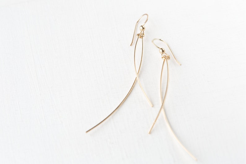 Handmade 14K Gold Filled Double Curved Bar Drop Earrings