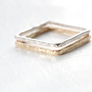 Handmade Gold and Silver Square Rings - Set of 2