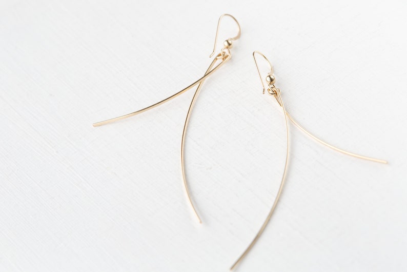 Handmade 14K Gold Filled Double Curved Bar Drop Earrings