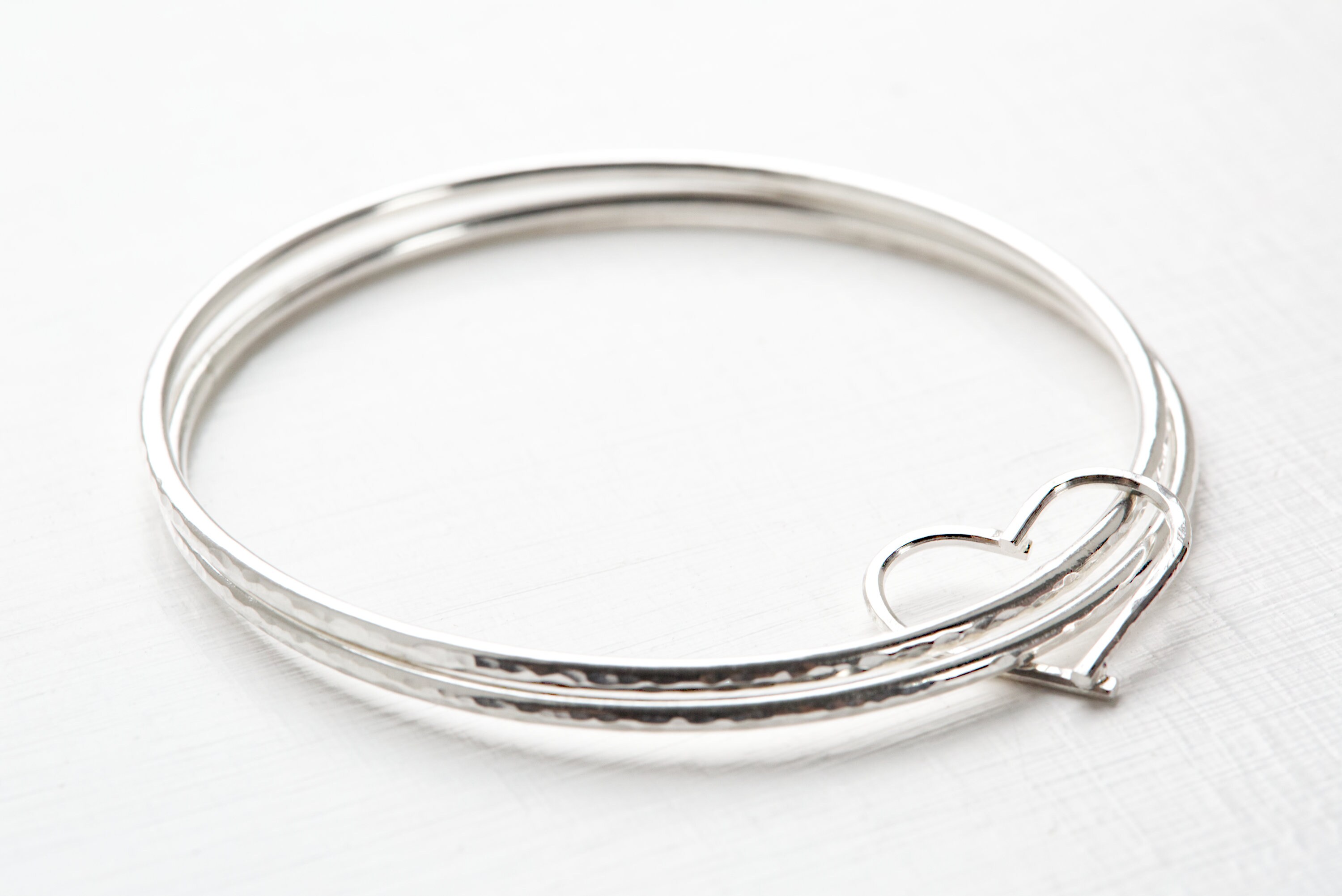 SILVER925 HEART DESIGN BANGLE/シルバー/バングル Handmade 925 Sterling Silver Double Bangle With Open Heart
