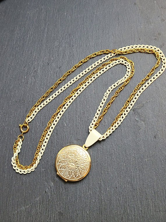 Gold and White Double Rope Chain Necklace and Gold