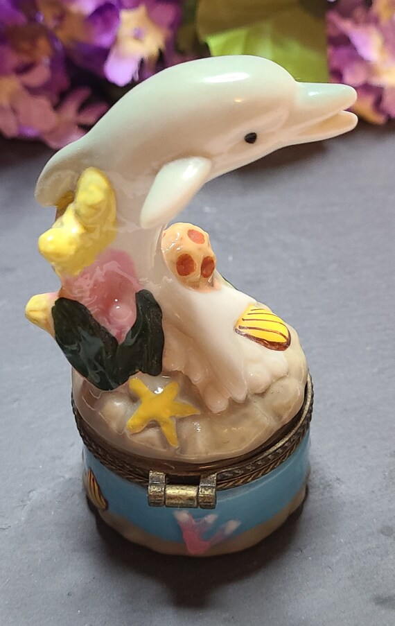 Porcelain Dolphin Hinged Trinket Box Etsy