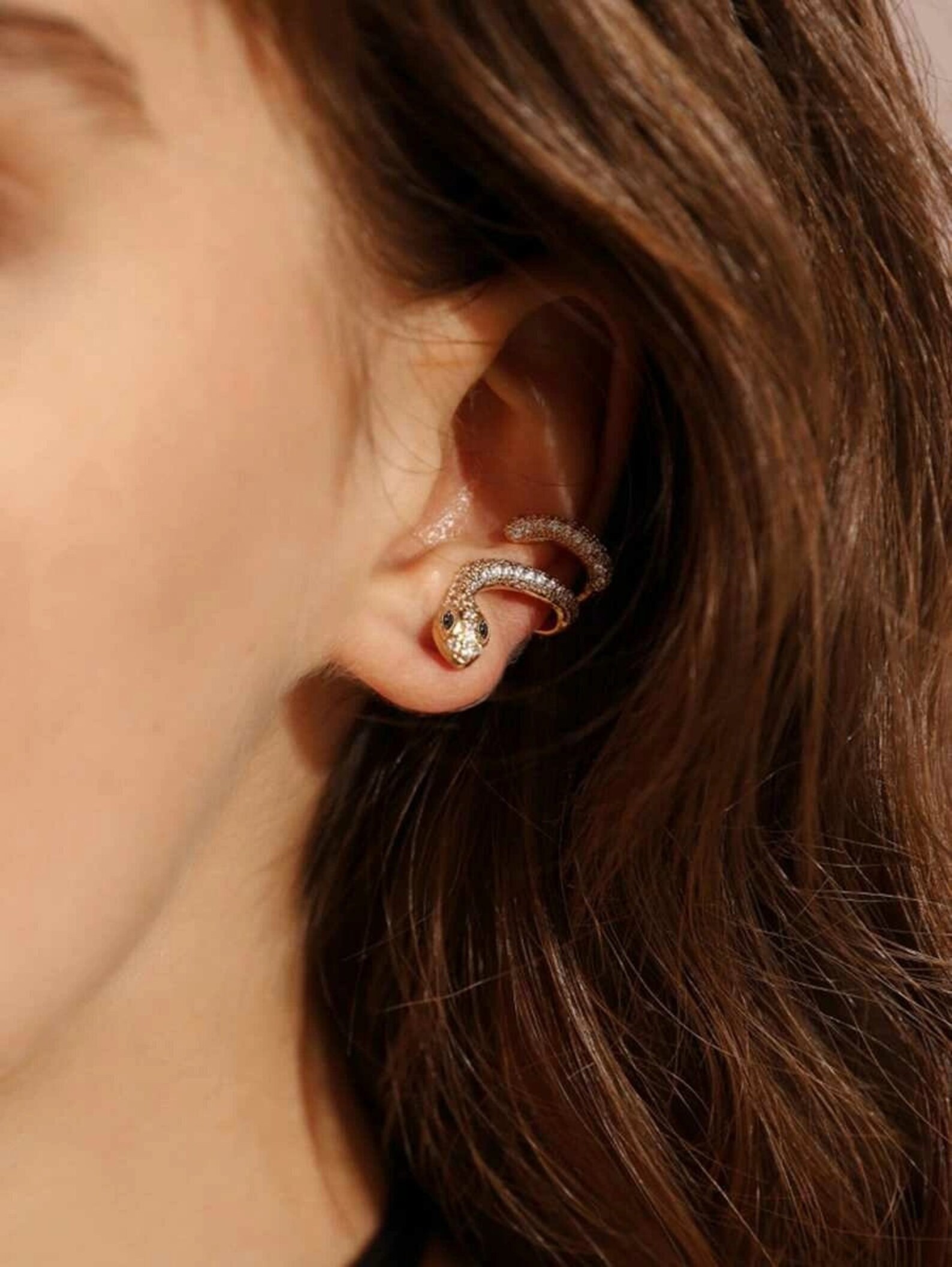 Gold Snake Wrap Around Ear Cuff Stud Earrings I Serpent I Etsy