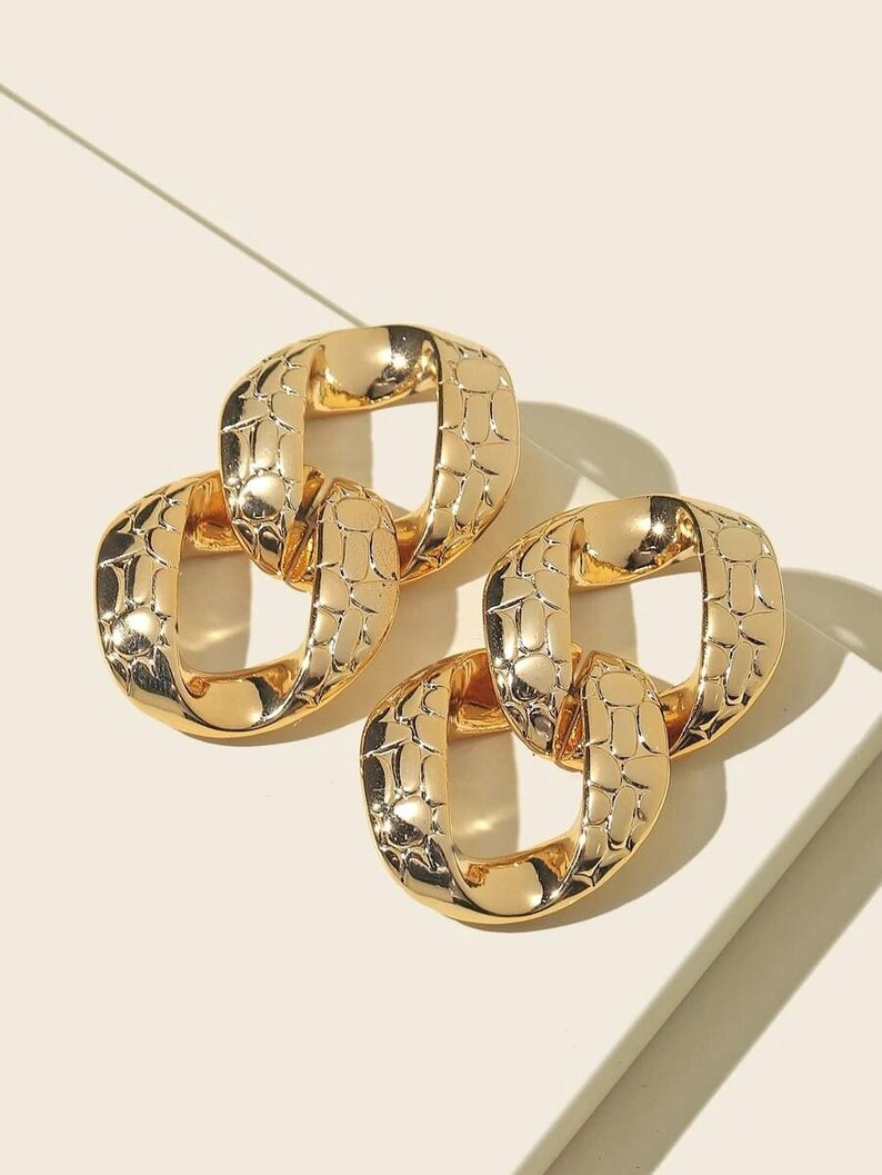 Textured Gold Chain Link Drop Earrings I Gold Statement Etsy