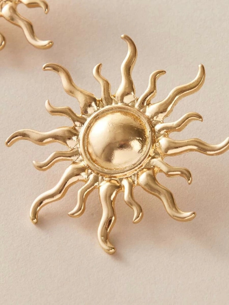 Golden Sun Shaped Stud Earrings Trendy Gold Statement Earrings Gold Earrings Boho Jewelry Gifts under 20 Quirky Earring Art Deco Earring