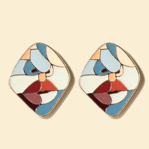 Colorful Face Mosaic Stud Earrings I Statement Earrings I Picasso Art Deco Quirky I Formal Everyday Simple I Woman Figure Earrings