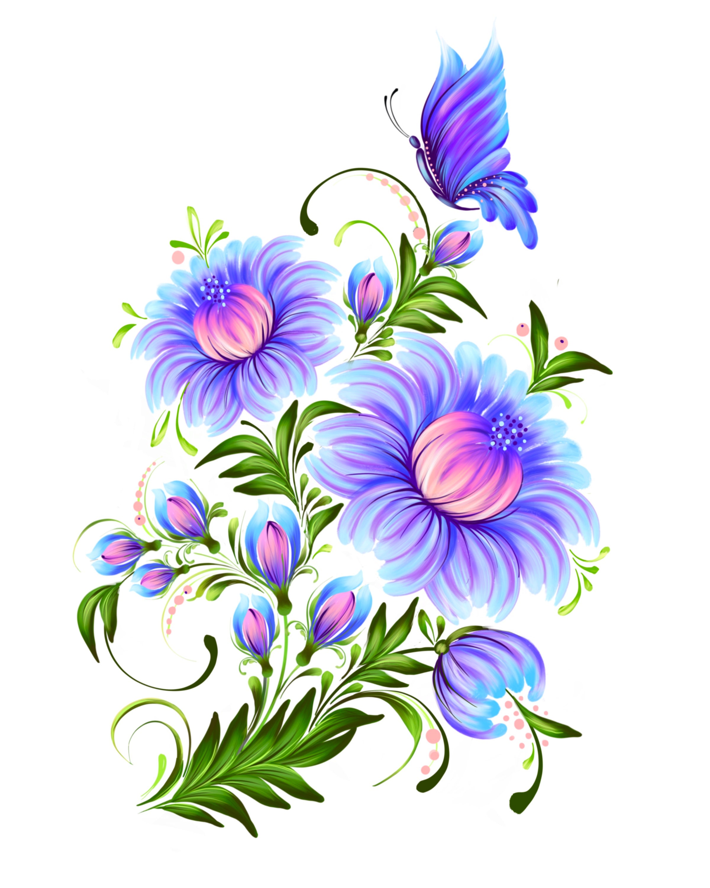 Ukrainian Folk Petrykivka Painting, Decorative Floral Pattern Wall