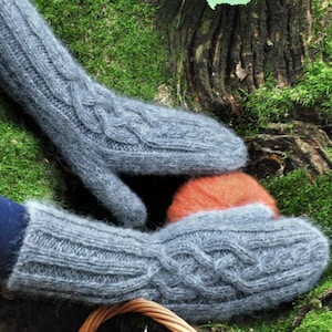 Dameswanten, wollen wanten, alpacawanten, handgebreide wanten, grijze kabelgebreide wanten, aangepaste wanten, wintercadeau