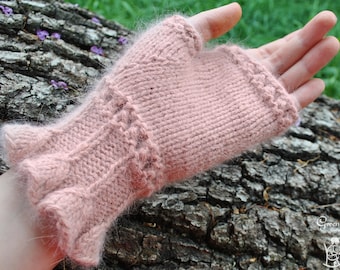 Hand knit fingerless gloves, Angora fingerless gloves, Antique gloves, Vintage gloves