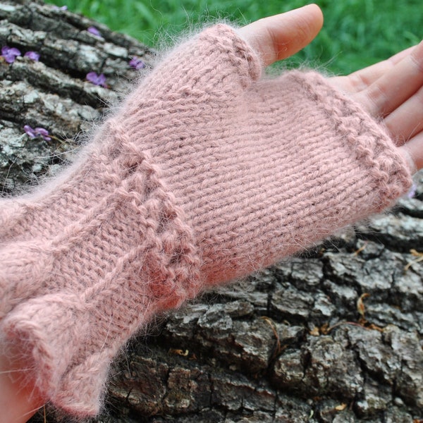 Hand knit fingerless gloves, Angora fingerless gloves, Antique gloves, Vintage gloves