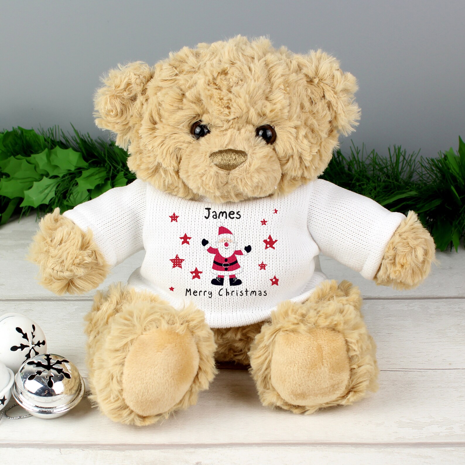 Personalised 1st Christmas Teddy Bear Santa Stars Message Etsy 