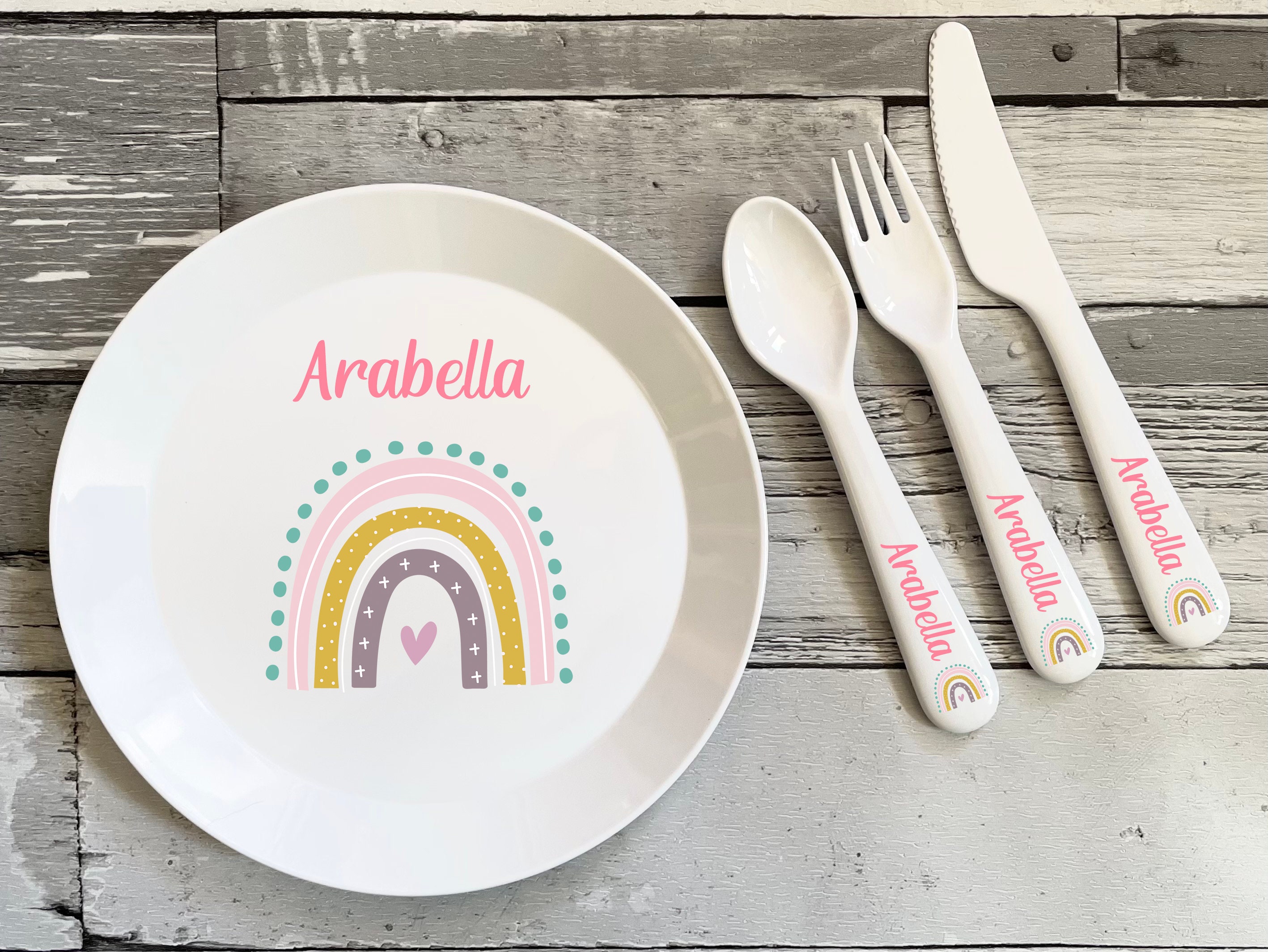 Personalised Rainbow Dinner Set Children's Rainbow Plate Etsy UK