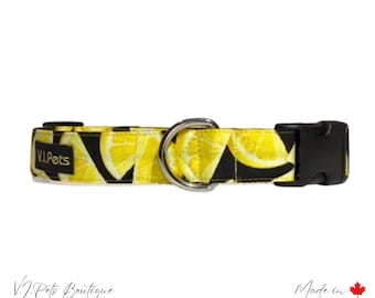 Obroża dla psa Lemons | Czarno-żółta | Owoce | Obroża letnia | Obroża dla szczeniaka | Prezent dla właściciela psa | 5/8"-1"
