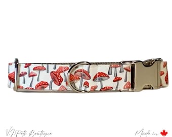 Mushroom Dog Collar | Shroom Dog Collar | Fungi | Christmas Gift Dog Collar | Xmas Gift for Dog Owner | Silver or Plastic Buckle | 3/4"-1"