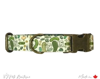 Pickle Dog Collar | Dill Pickles | Pickle Lover | Dog Mom | 5/8"-1" XS-XL | Christmas Gift For Dog Owner | Brass or Plastic Buckle