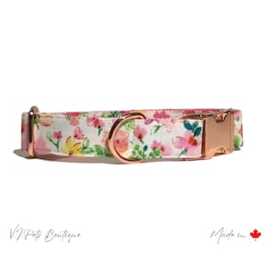 Spring Song White w/ Pink Flowers Dog Collar | Collier Chienne  | Floral Fleurs  | 5/8"-1.5"