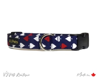 Navy w/ White & Red Spades Dog Collar | Collier Chien | Puppy Dog | Poker Cards | 5/8"-1"