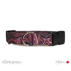 Pink & Black Marble Abstract Dog Collar | Collier Chien | Chienne | 5/8"-1" | Free CND Shipping