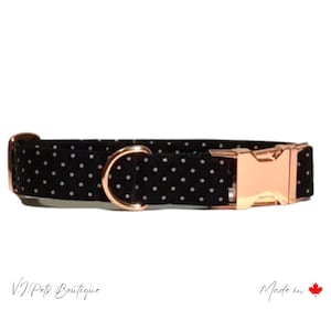 Black w/ Rose Gold Swiss Dots Unisex Dog Collar | Polka Dot | Summer | Cute Dog Collar | Dog Lover | 5/8&quot;-1.5&quot;